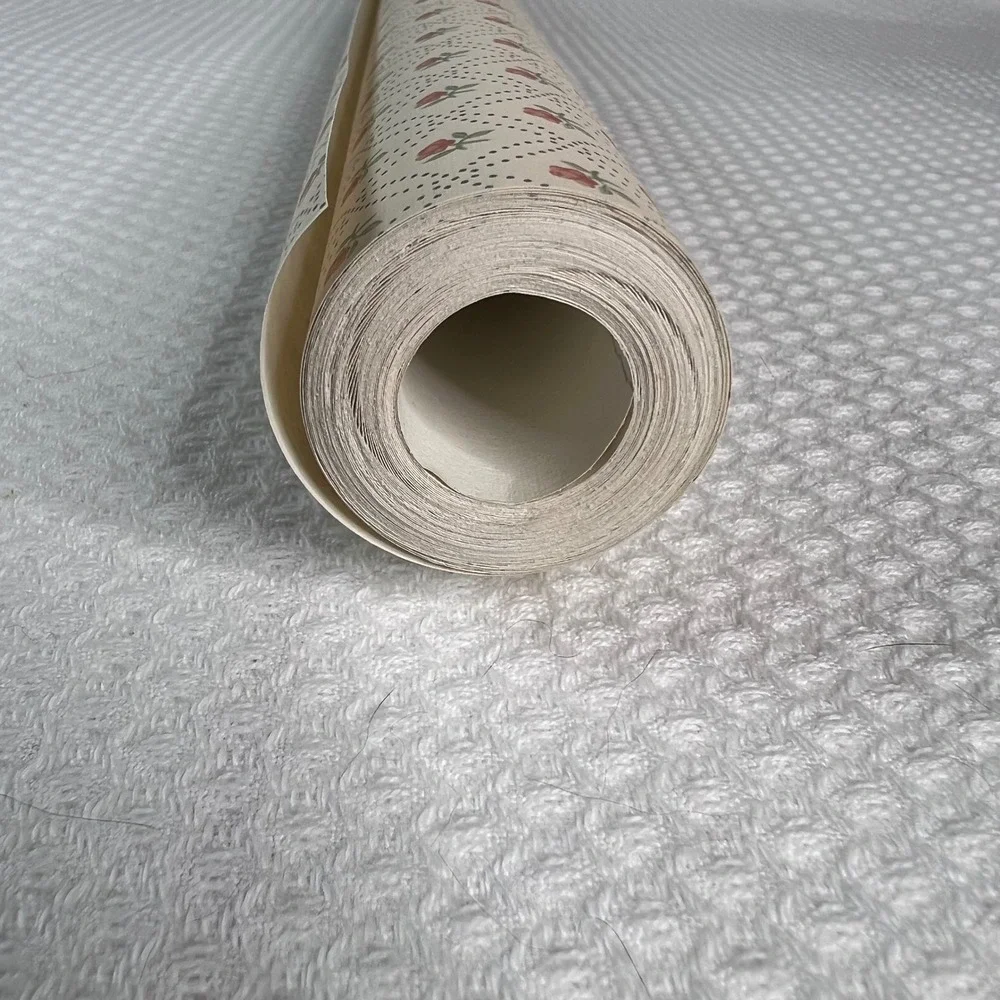Vintage Floral Trellis Wallpaper Roll Red Rose Bud Dotted Diamond Cream 20.5in